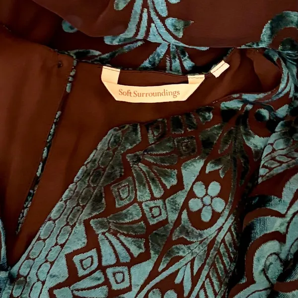 SOFT SURROUNDINGS‎ Floral Velvet Dimora Maxi Dress Teal Brown Burnout X-Large - Image 9