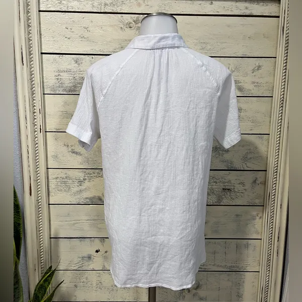 Madewell Women’s White Short Sleeve 100% cotton Button Up Shirt Size Medium - Image 3