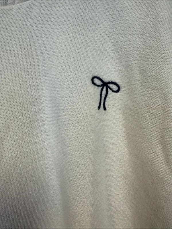 Aerie Cream Coquette Ribbon Bow Cropped Hooded Sweatshirt Size M - Image 3