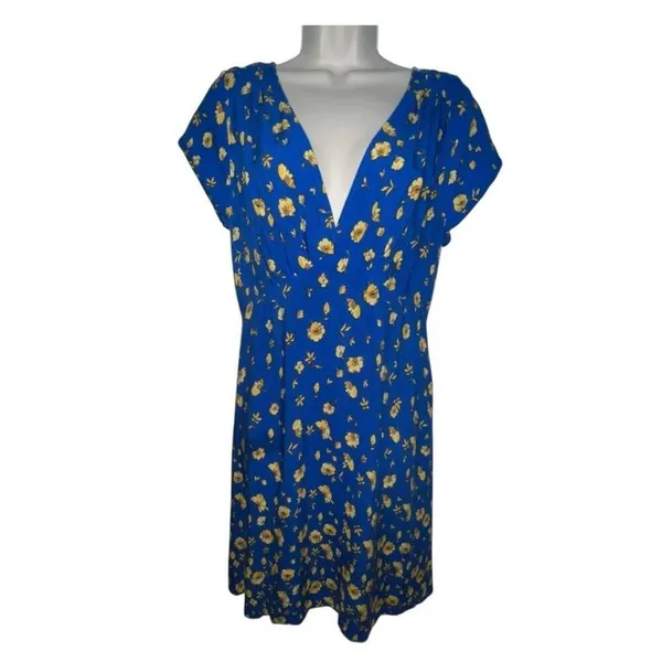 ✨FREE PEOPLE Y2K Blue Yellow Floral Mini Sz 12 Dress✨ - Image 4