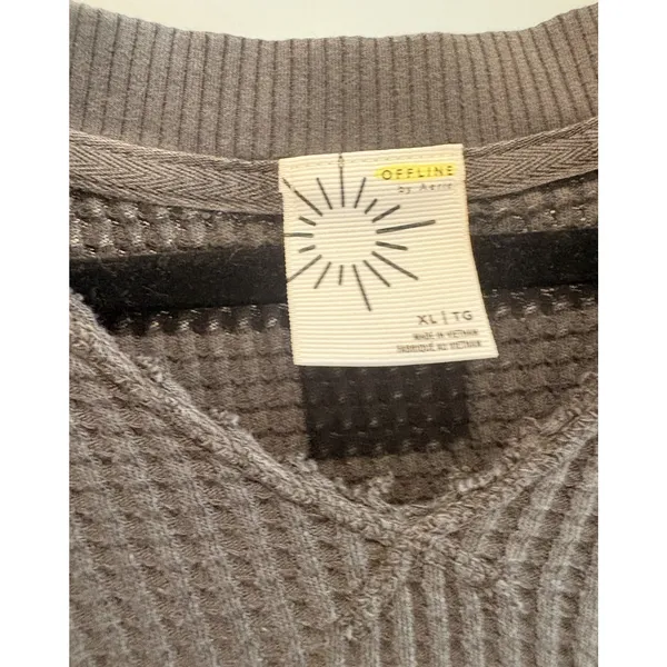 Aerie Gray Waffle-Knit Henley V-Neck Long Sleeve Pullover Cotton Sweater Top XL - Image 4