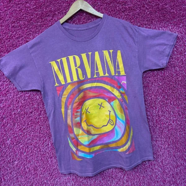 Nirvana Never Mind Smiley Face Purple Tshirt size Large - Image 3