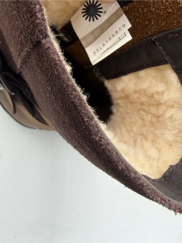 UGG Lorna brown leather and suede mid calf boot women’s 6.5 moto chic - Image 5