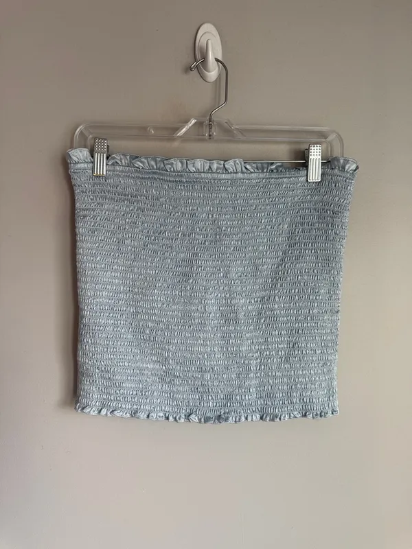 Reformation Silk Pina Smocked Top In Horizon Baby Blue Large - Image 2