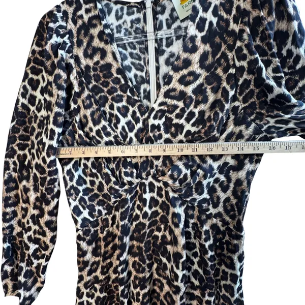 Farm Rio Leopard Animal Print‎ Viscose V-Neck Midi Dress Brown Black Large Boho - Image 7
