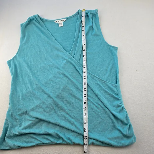 Athleta Breezy Wrap Tank Top Turquoise Blue Ruched V-Neck 988031 Large - Image 10