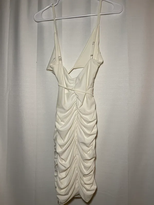 White Ruched Detail Mini Dress - Image 3