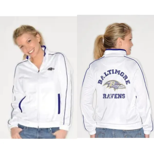 NFL BALTIMORE RAVENS White Light Weight Track Jacket Coat Bling Womens Medium - Image 2