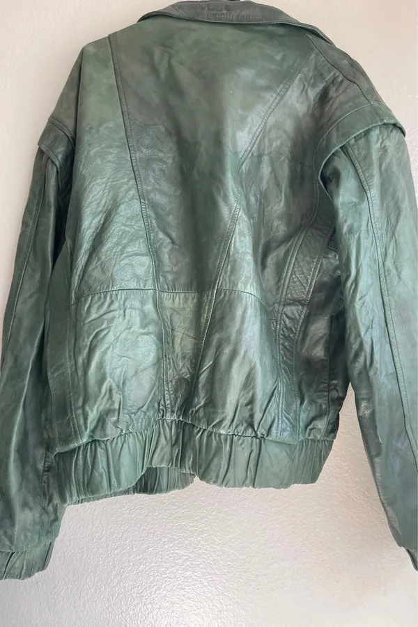 vintage dark green leather bomber jacket Full Zip Women’s Sz XL Made in Mexico - Image 11