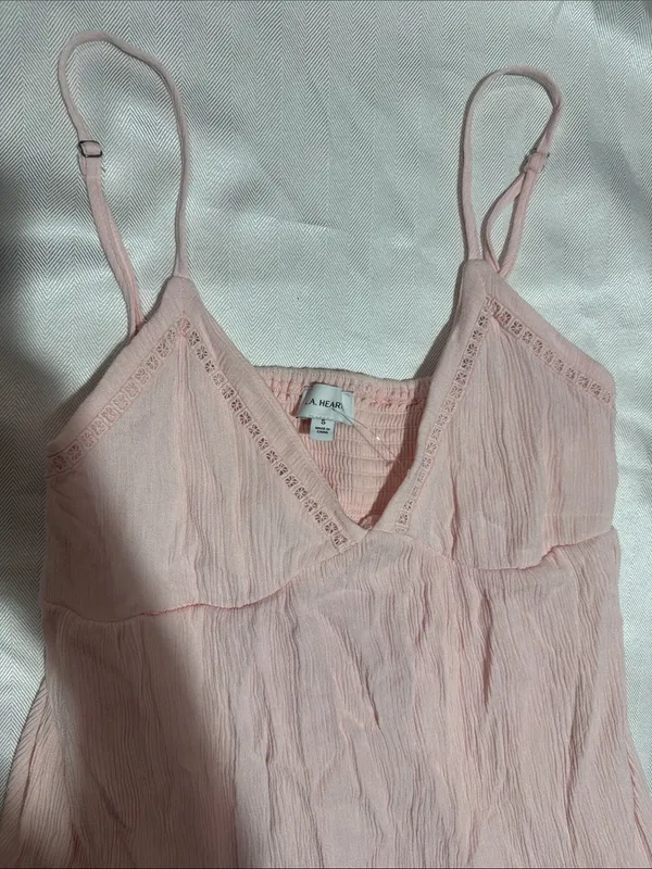 La Hearts Pale Pink Lace-Trim Spaghetti Strap Chemise - Image 2
