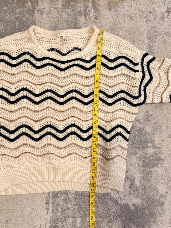 Skies Are Blue Cream Open-Knit Sweater with Black Wave Stripes - Image 6
