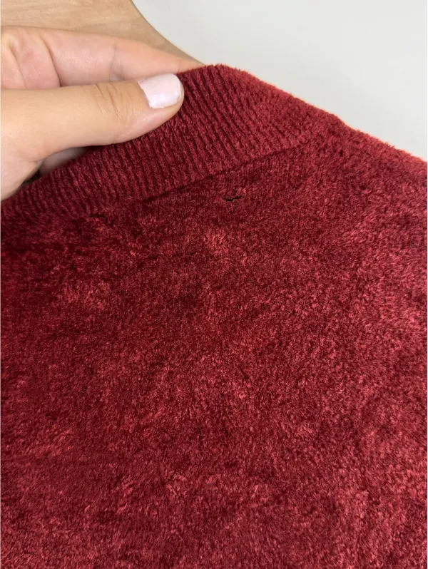 Elizabeth and James Burgundy Velour Knit Sweater Mini Dress Long Sleeve Size L - Image 8