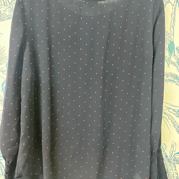 Ann Taylor Navy Blouse with Red Dots - Image 4