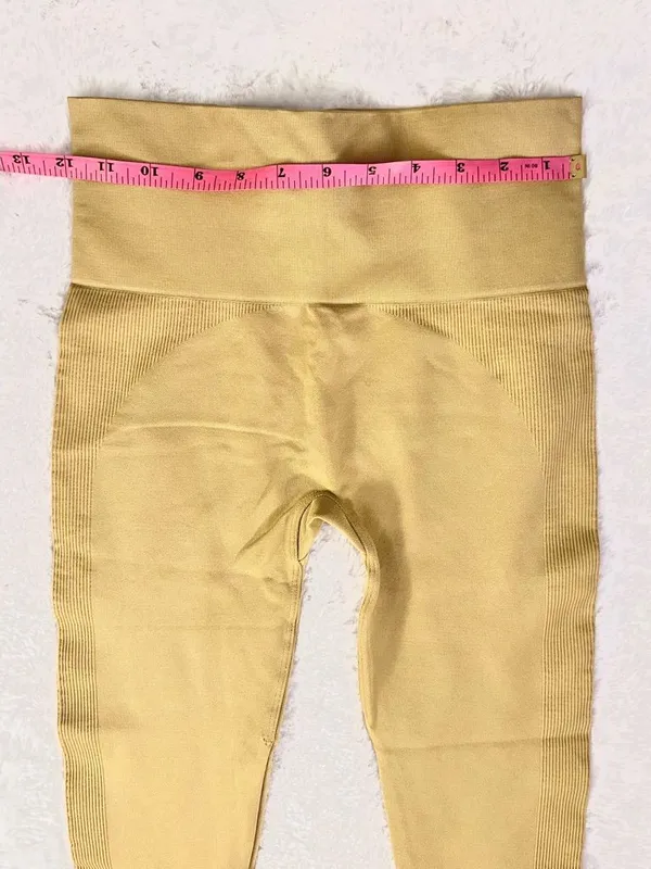 NWOT SET Active Sculptflex Seamless Leggings High Rise Cream Ribbed Logo Small - Image 3