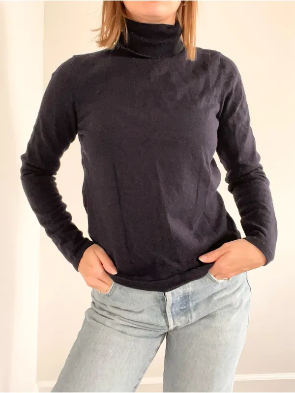 Vintage Lauren Ralph Lauren Navy Wool Cotton Turtleneck Sweater - Image 2
