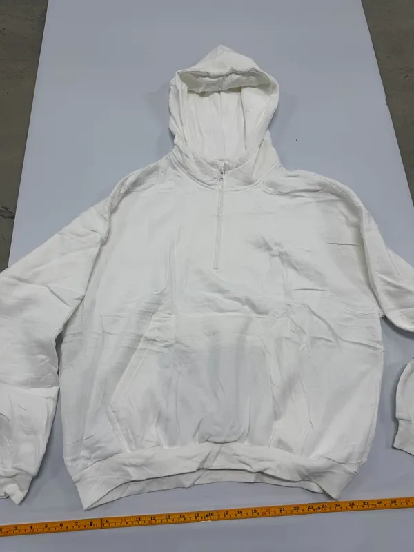 White Quarter Zip Hoodie Oversized Cotton Blend Fleece Sweatshirt size L - Image 4