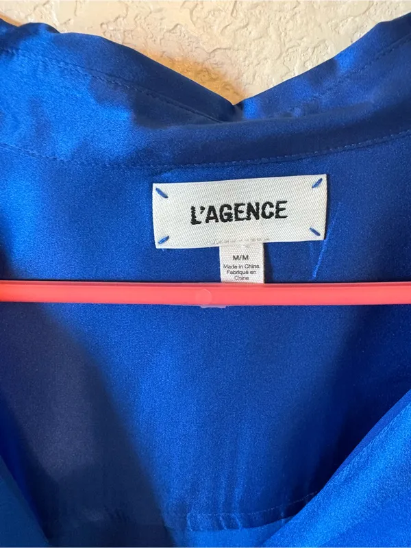 L’AGENCE Dani Silk Blouse in Blue Size Medium - Image 3