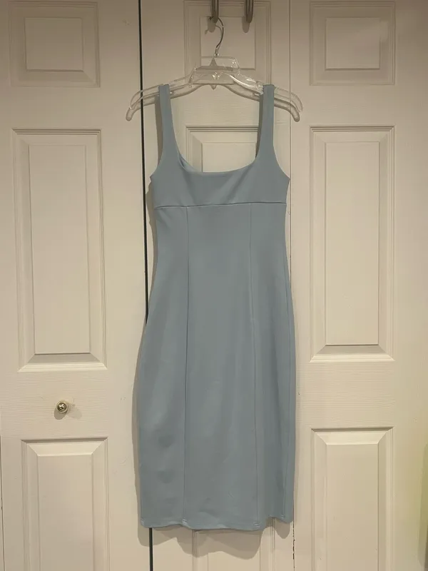 Showpo Pale Blue Scoop Neck Midi Dress with Front Slit - Image 2