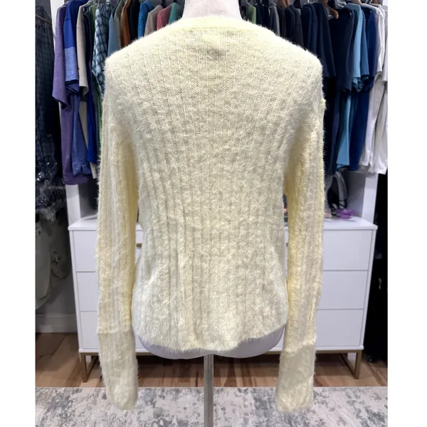 Cotton Emporium Light Yellow Ribbed Knit Sweater Cozy Chunky Cottagecore L NWOT - Image 5