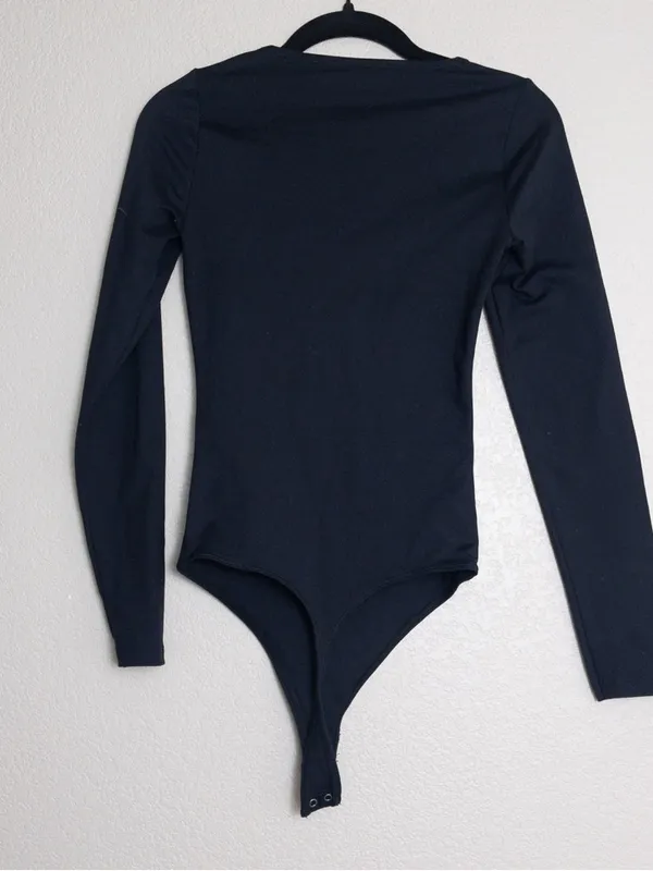 Abercrombie & Fitch Soft AF Long Sleeve Bodysuit XS Black Square Neck Thong - Image 7