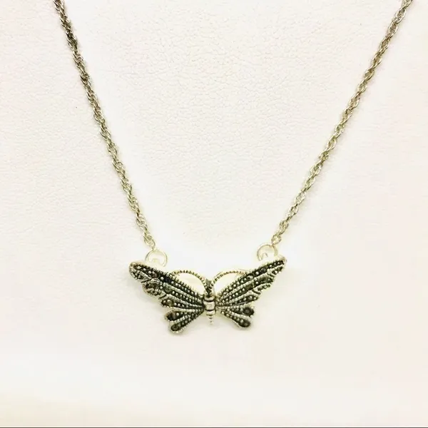 Marcasite Butterfly Dainty Chain Silver Necklace - Image 3