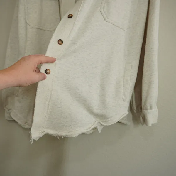 POL Size Large Cream Shacket French Terry Oversized Button Down Fall‎ Cozy Layer - Image 4