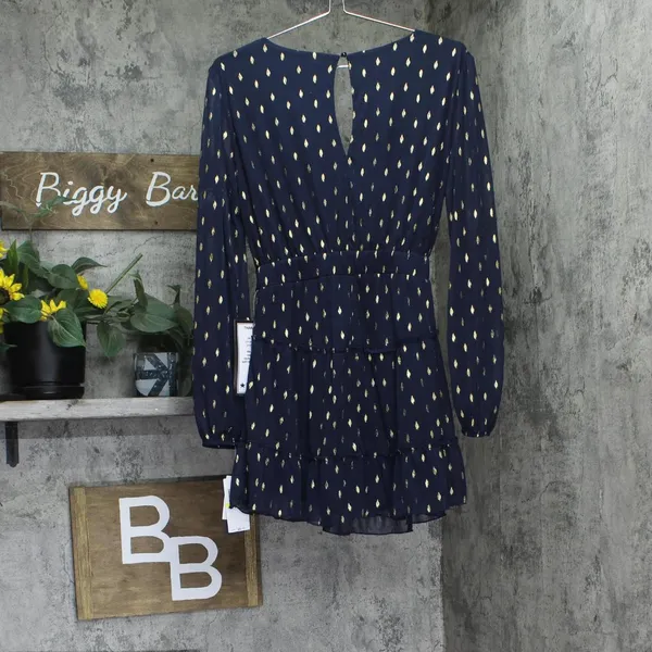 City Studios Juniors Foil-Print Jersey Fit Mini Dress Navy Blue / Gold M - Image 2