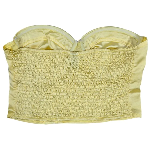 Princess Polly Yellow Satin Bustier Crop‎ Top US 8 Strapless Smocked Back - Image 2
