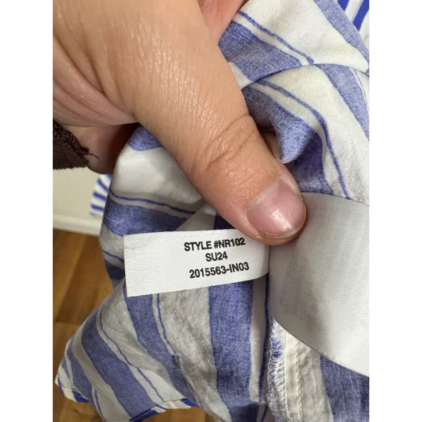 Madewell Blue White Striped Cotton Smocked Midi Dress Pockets NR102 Womens Large - Image 6