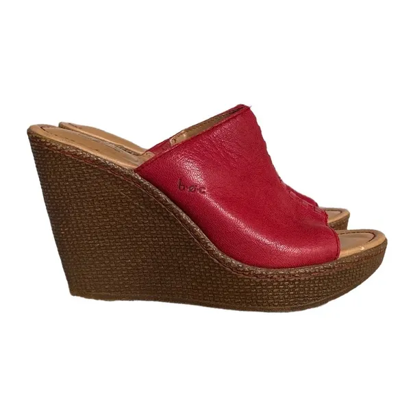 b.o.c.‎ Born Concept Red Leather Wedge Sandals Platform Slides Women Size 7/38 - Image 2