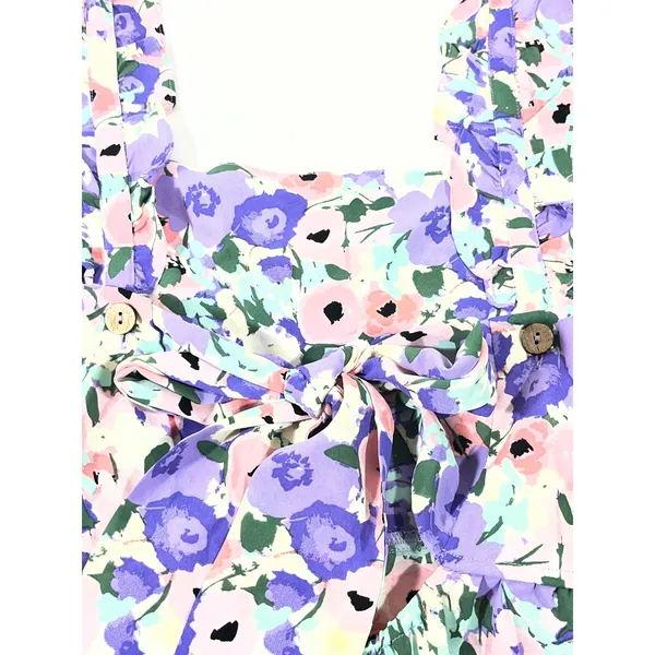 Kori Plus Floral Wide Leg Jumpsuit Women XL Purple Pink Ruffle Tie Back Flowy - Image 4