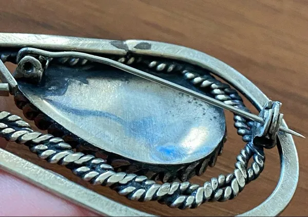 Unsigned Southwestern Sterling Silver Teardrop Turquoise Pendant Brooch - Image 10