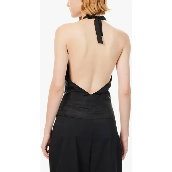 Reformation x Laura Harrier Holt Silk Halter Top | Size 2XL | Black - Image 3
