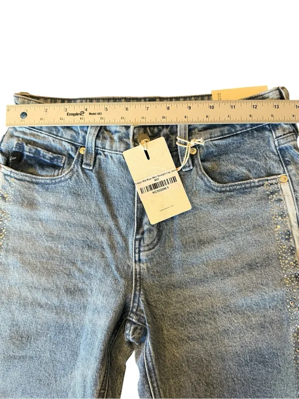 KanCan NWT Evelyn Mid Rise Slim Straight Leg Rhinestone Side Stripe Size 1/24 - Image 9