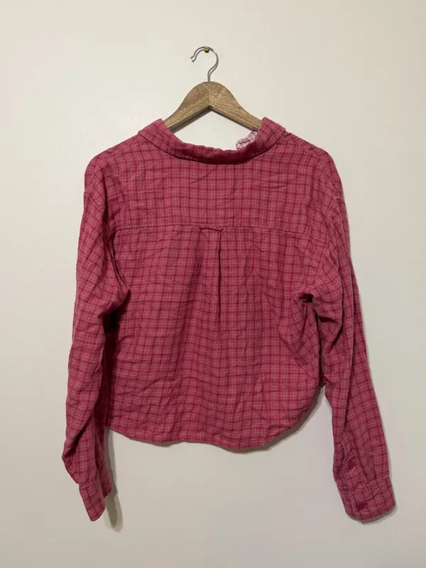 American Eagle Cropped Flannel Shirt Size Small Oversized Pink Button up - Image 6