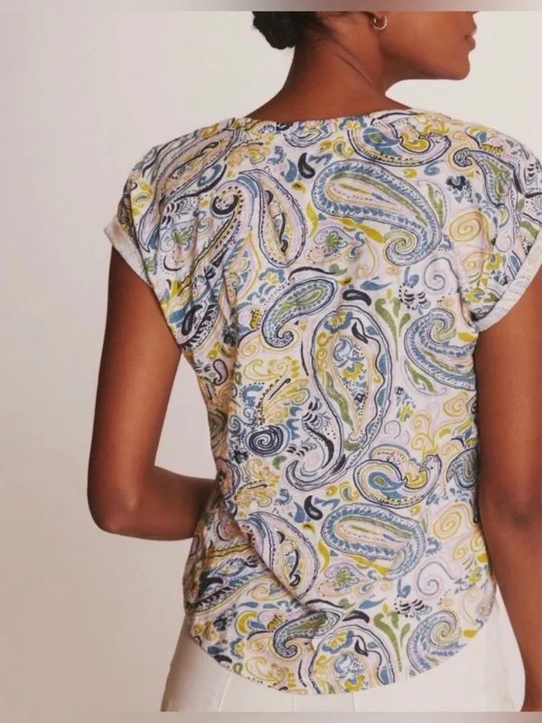 Anthropologie Pilcro Paisley Pattern Twist Collar Scoop Neck Tee T-Shirt Medium - Image 2
