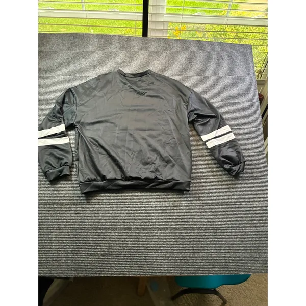 Black Varsity Stripe Crewneck Sweatshirt Women Large Long Sleeve Casual Pullover - Image 5