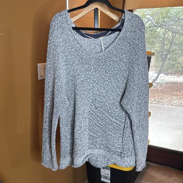 Free People Bright Lights Marled Knit Sweater XL Blue White Slouchy Oversized - Image 4