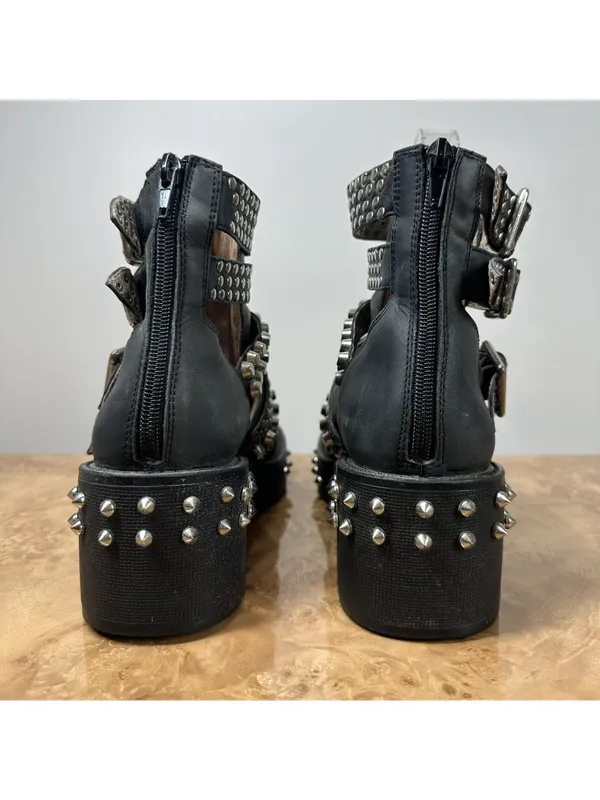Jeffrey Campbell Starburst Studded Leather Buckle Lug Sole Boots 8.5 Goth Punk - Image 4