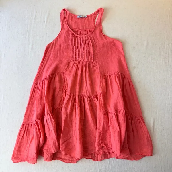 Tempo Paris Lagenlook Dress Womens XL Pink Linen Tiered Sleeveless Made Italy - Image 9