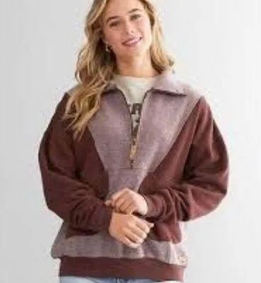BKE Cropped Pullover - Women's Burgundy Half Zip Sz Large LN - Image 2