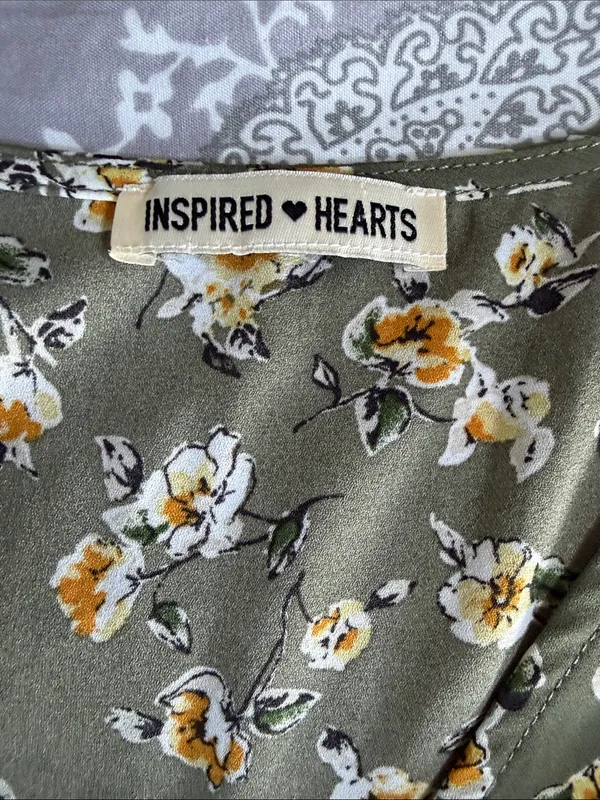 Inspired Hearts Olive Green Floral Dress with Yellow Accents - Image 2