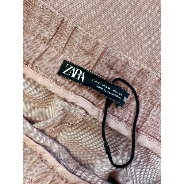 Zara Cotton Blend Cropped Pants Size M Cuffed Wide Hem Ankle Dusty Pink Coastal‎ - Image 7