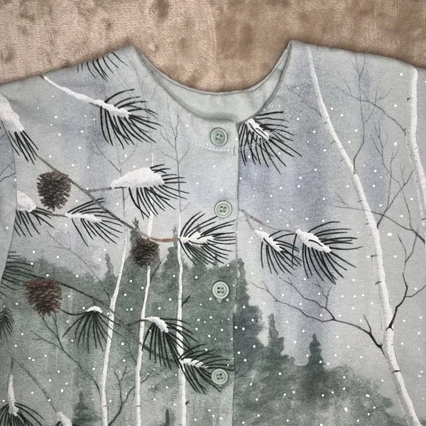 Vintage Artisans Deer Winter Scenic Cardigan Small Woodland Cabincore Pockets - Image 6