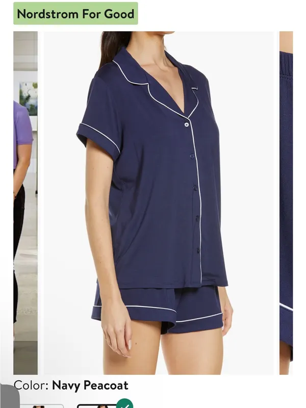 Nordstrom Navy Short Sleeve Pajama Top with White Piping - Image 7