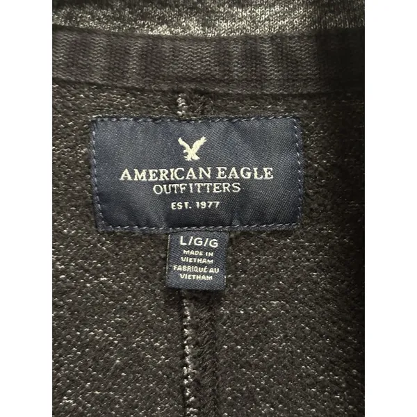 American Eagle Gray Zip Up Sweat Jacket Zip Pockets Snaps Size‎ Large Warm - Image 2