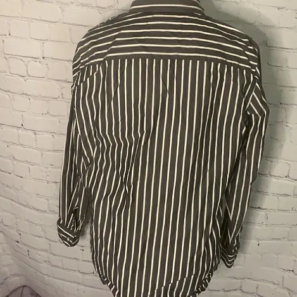 Ralph Lauren Grey White Striped Button Up Large - Image 5