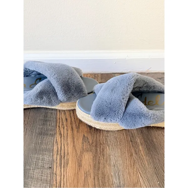 8.5 Sam edelman Zia Faux Fur espadrille wedge sandals mules coastal bohemian - Image 8