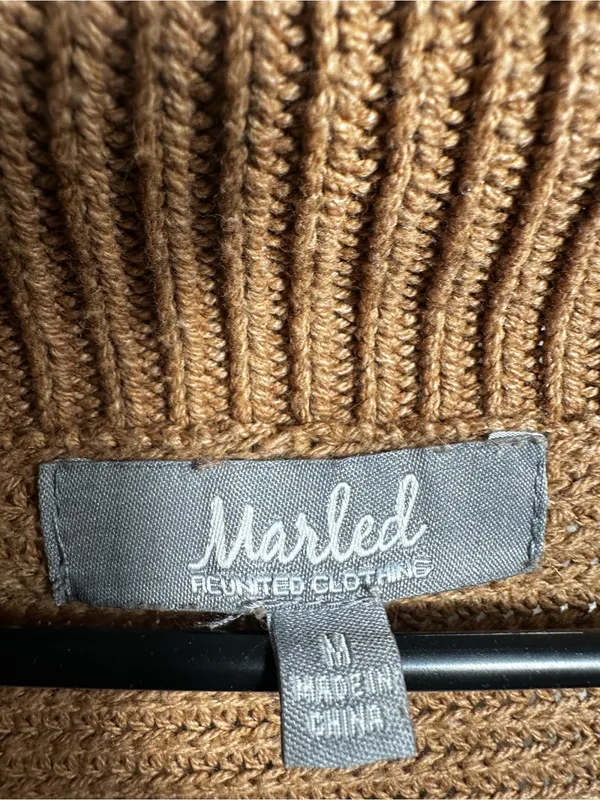 P222. Marled Women's Camel Collared Knit Sweater Tan Size M - Image 2