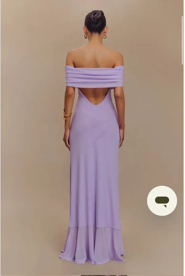 Meshki Audrey Lilac Off the shoulder mesh maxi dress - Image 2